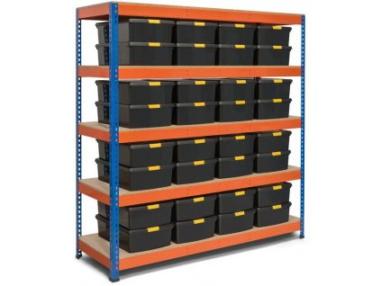 Regál 2160x1400x500 mm PROFESIONÁLNÍ lakovaný 5-policový, nosnost 2000kg - MODRO-ORANŽOVÝ