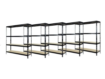 AKCE - Balíček: 5x Regál 2250x1600x600 mm kovový lakovaný 5-policový, nosnost 1250 kg - ČERNÝ