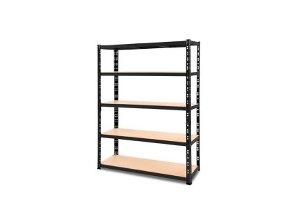 Interiérový Regál 2250×1600×600 mm kovový lakovaný 5-policový, nosnost 1250 kg - ČERNÝ