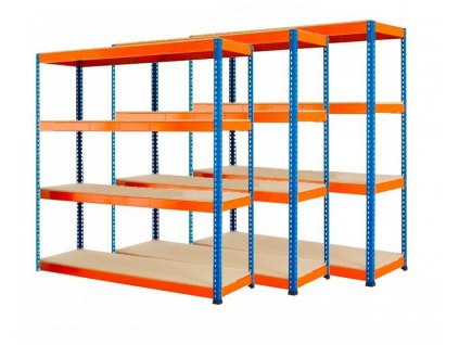 !!! Akčný balíček : 3x  Regál 1680x1600x500 mm PROFESIONÁLNY lakovaný 4-policový, nosnosť 1600kg - MODRO-ORANŽOVÝ