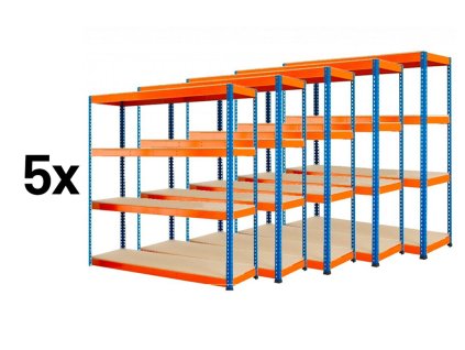 !!! Akčný balíček : 5x Regál priemyselný PROFESIONÁLNY 1800×1800×700 mm lakovaný 4-policový, nosnosť 1600kg