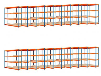 !!! Akčný balíček : 20x  Regál 1680x1600x400 mm PROFESIONÁLNY lakovaný 4-policový, nosnosť 1600kg - MODRO-ORANŽOVÝ