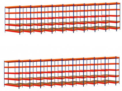 !!! Akčný balíček : 20x  Regál 1800x1800x500 mm PROFESIONÁLNY lakovaný 4-policový, nosnosť 1600kg - MODRO-ORANŽOVÝ