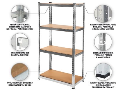 !!! Akčný balíček: 5x regál 1800x900x400 mm zinkovaný 4-policový, nosnosť 700 kg
