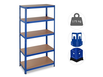 Regál 180x90x40 cm lakovaný 5-policový, nosnosť 875 kg - MODRÝ