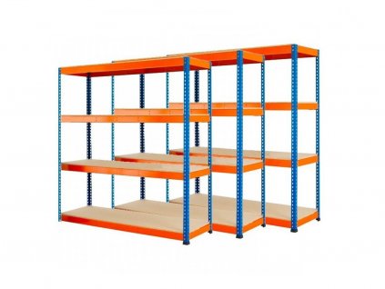 !!! Akčný balíček: 3x Regál 1800x1200x600 mm PROFESIONÁLNY lakovaný 4-policový, nosnosť 1600 kg - MODRO-ORANŽOVÝ