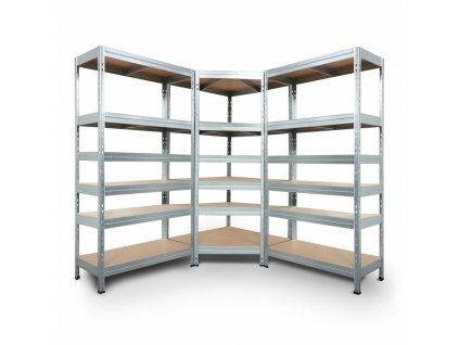 Rohový regálový systém 2200x700x400x425 mm, 2x 2200x900x400 mm, zinkovaný 6-policový, nosnosť 3000 kg