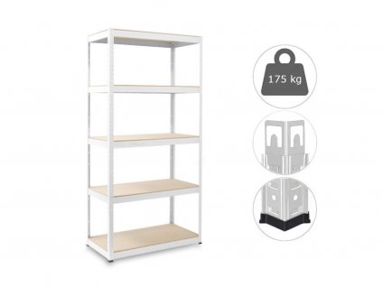 MEGA HIT: Regál 1800x900x300 mm lakovaný 5-policový, nosnosť 875 kg - BIELY