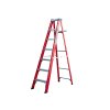 sklolaminátový schodíkový rebrík s priehradkou na náradie, 6 stupňov, červený