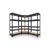 Rohový regálový systém 1800x900x400x705 mm, 1800x600x400 mm, 1800x1200x400 mm lakovaný 5-policový, nosnosť 2500 kg - ČIERNY
