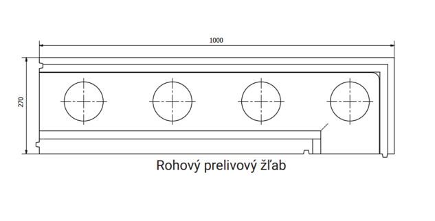 Tvárnica Porocell rohový prelivový žľab EPS100 1,030 x 170 x 280mm