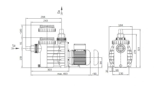 Bazénové čerpadlo BADU Magic II/11 1~, 0,45kW rozmery
