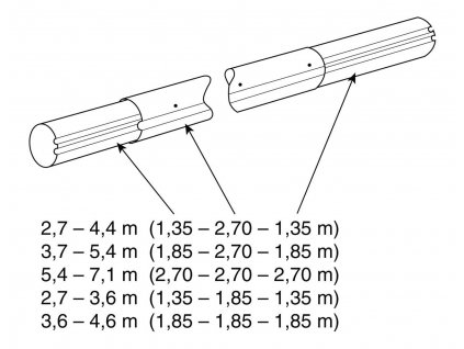 Távcső. Tekercselő rúd - Hossz: 2,7–4,4 m (eloxált alumínium)