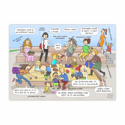 komiksová pohlednice Matky