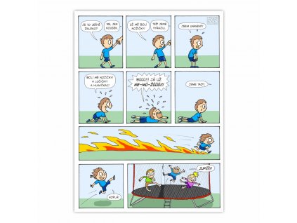 komiksova pohlednice trampolina b bbb ilustrace