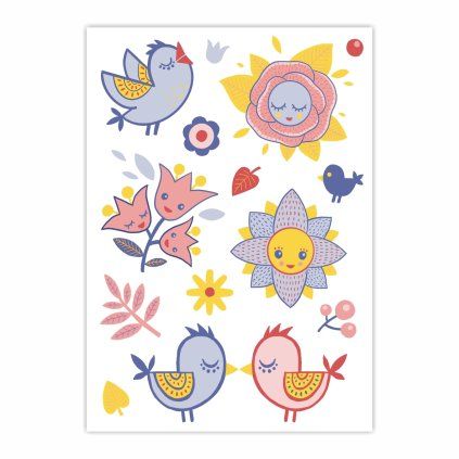 arch nazehlovacek samolepek ptacci kvetiny bbb ilustrace
