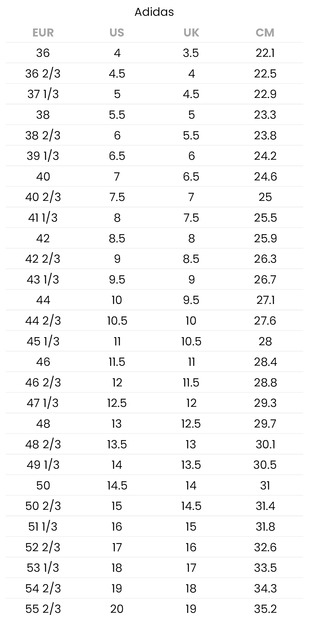 Us 8 adidas size deals chart