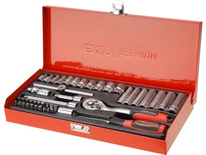 EXTOL Hlavica 1/4" SADA 45-dielna kovový kufrík CrV