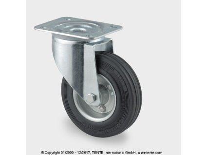 TENTE Koliesko transportné, 200x30 mm, otočné, platnička, čierne, 205 kg
