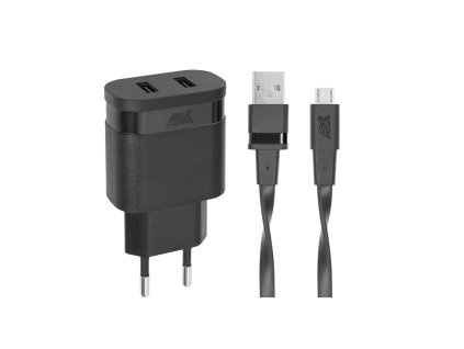 Riva Power 4123 BD1 duální síťová nabíječka 3,4A/ 2 USB, černá + micro USB kabel