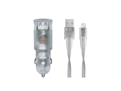 Riva Power 4225 TD2 duální automobilový adaptér  3,4A/2xUSB, transparentní + Mfi Apple Lightning kabel