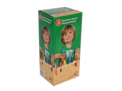 Dřevěný herní set kladívko s poličkou a kolíčky (10 ks)
