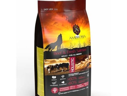 Nutričné hodnoty krmiva Ambrosia Beef & Fresh Salmon – prehľad bielkovín, tukov a vitamínov