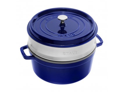 STAUB Cocotte hrnec kulatý s napařovací vložkou 26 cm/5,2l tm. modrý