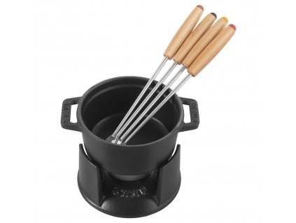 Mini fondue set Staub, 4ks vidličky 10 cm/0,25l, černý