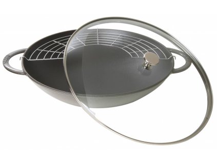Wok Staub se skleněnou poklicí, 37 cm, grafitově šedá