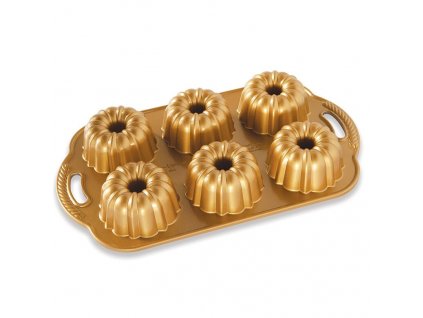 Nordic Ware Anniversary minibábovkový plát s 6 formičkami, 4,5 cup zlatá, 86277