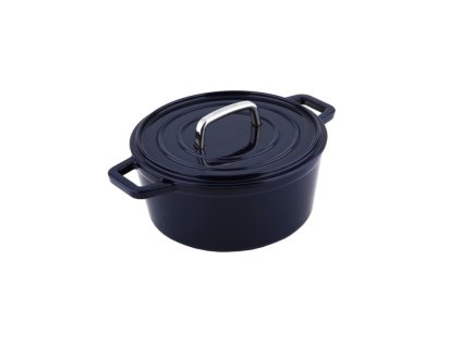 Pekáč s poklicí litinový kulatý se smaltovaným povrchem ALPEN 14 cm modrá