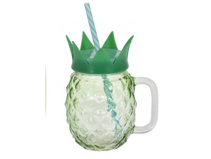 Sklenice na limonádu s brčkem 400 ml ANANAS zelená EXCELLENT KO-DS6000960ze