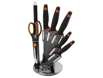 Sada nožů ve stojanu 8 ks Granit Diamond Line černá/oranžová BERLINGERHAUS BH-2117