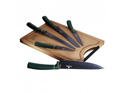 Sada nožů s nepřilnavým povrchem + prkénko 6 ks Berlingerhaus Emerald Collection BH-2551
