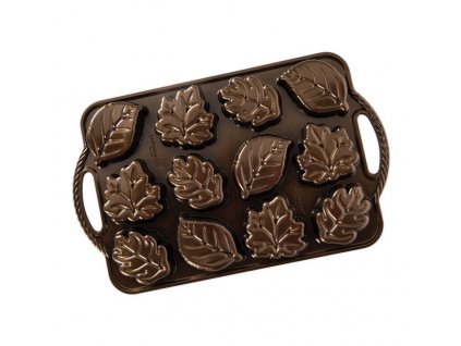 Nordic Ware pečicí forma plát s 12 formičkami lístků, bronzová, 92348