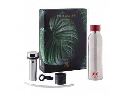 Bugatti dárkový set B Bottles Twin Steel & Red termolahev a příslušenství, BBT-KSS500I3-N