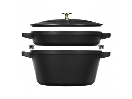 Staub Cocotte 2 dílná sada litinového hrnce a pánve 24 cm, černá, 14562423