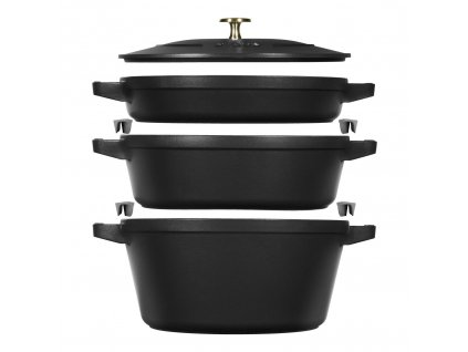 Staub Cocotte 3 dílná sada litinového hrnce, pánve a pekáče 24 cm, černá, 40508-386