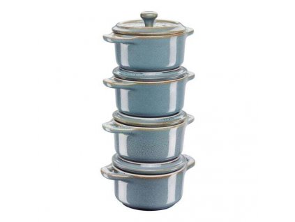 Staub sada 4 keramických forem Mini Cocotte, antická modrá, 40508-159