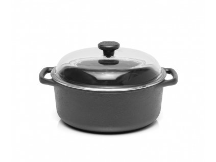 Skeppshult Casserole litinový hrnec 28 cm/5,5 l, skleněná poklice, černý, 0510