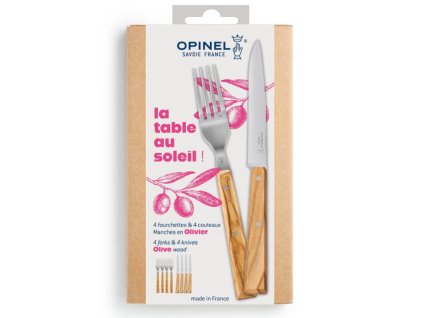 Opinel sada příborových nožů Bon Appetit a vidliček Sylve, 8 ks, olivové dřevo, 003209