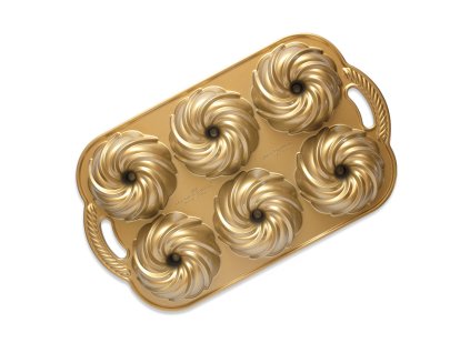 Mini plech na pečenie Nordic Ware so 6 formami Swirl, 3 šálky, zlatý, 93977