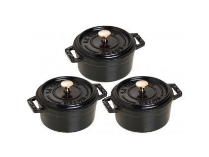 Staub Cocotte Sada 3 kusov okrúhlych hrncov 14 cm/0,8 l čierna, 19501425