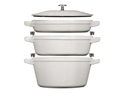 Staub Cocotte 3-dielna súprava liatinového hrnca, panvice a zapekacej misy 24 cm, biely hľuzovec, 40508-388