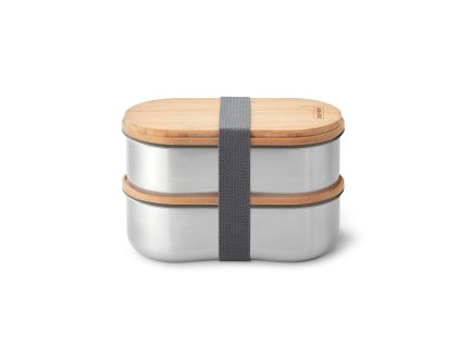 Black+Blum Bento box na desiatu s bambusovým vekom a vidličkou 1 l, sivý, BAM-BT-L016