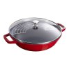 Wok Staub so sklenenou pokrievkou 30 cm, čerešňa