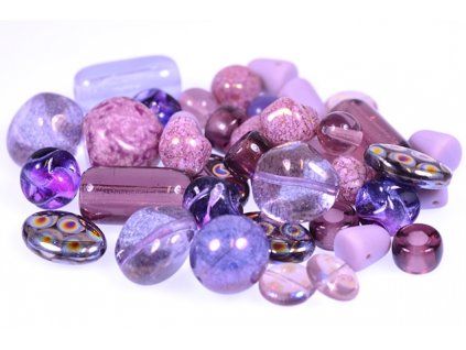 Mix of glass pressed beads violet