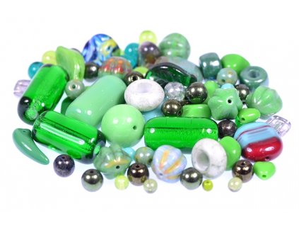 Mix of glass pressed beads green