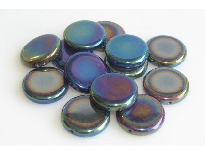 Cultured Sea Glass coin puffed Beads <b>20mm</b> 82-Teal  (5-pc-str)(4-in-str) per <b>5-str-hank</b>